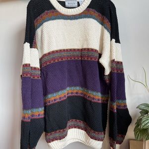 Vintage 90s Duplex Sweater, Purple Stripe, Men’s XL